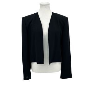 Lauren Ralph Lauren Black Open Crop Jacket 16 Blazer‎ Cardigan Lined Long Sleeve